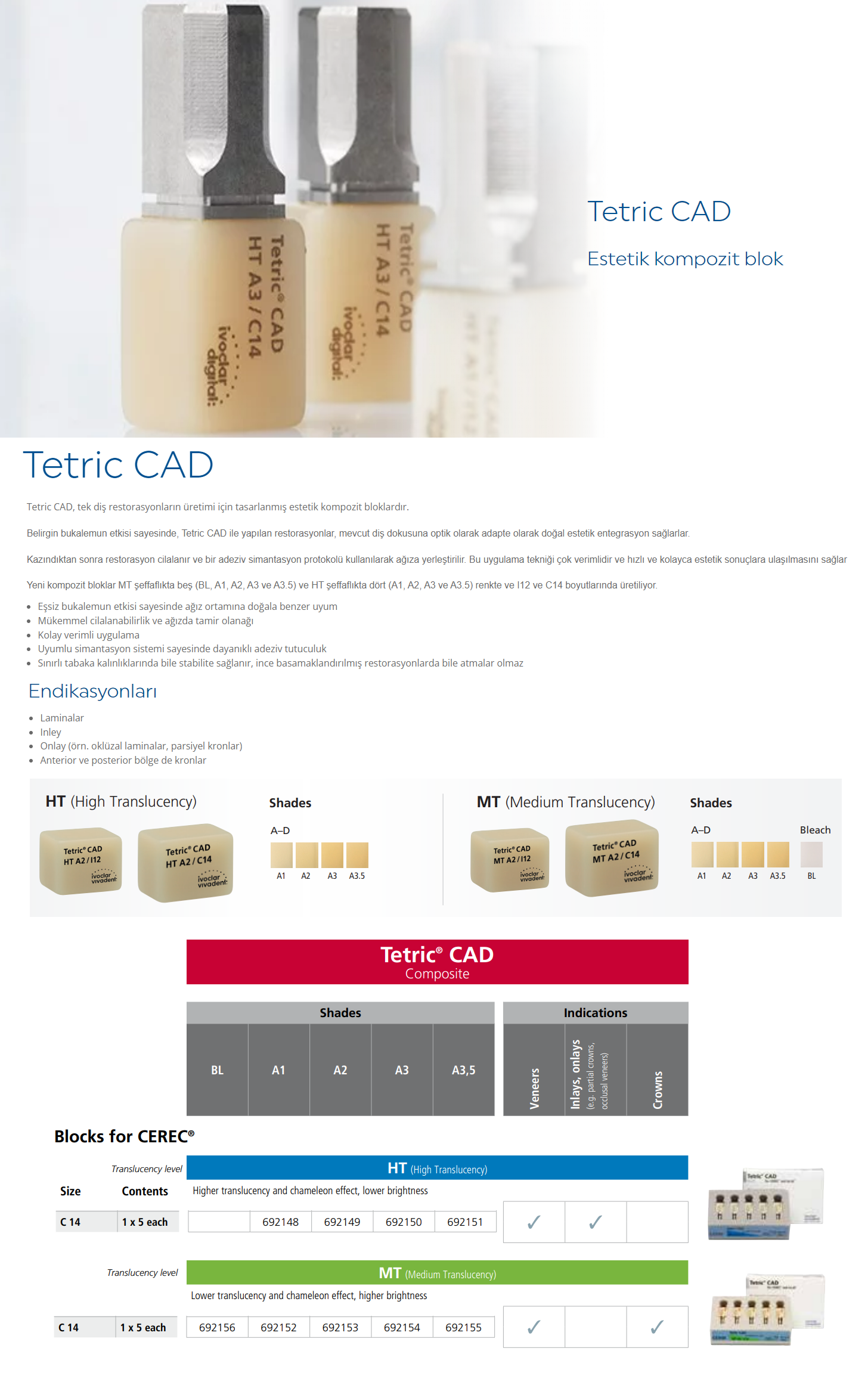 Tetric Cad Cerec/inLab HT C14 Kompozit Cad-Cam Blok 5'li - MerkezDiş